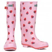 bottes de pluie rose a fraises rouge